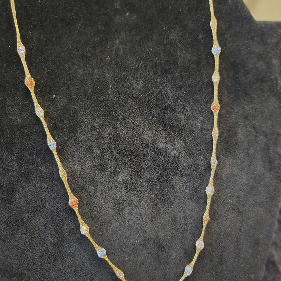 10KT Mesh Gold 18 Inch Necklace with Multi-Colored Stones - Picture 5 of 9